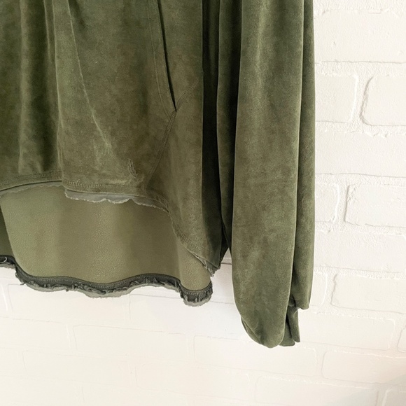 Free People Movement Hoodie 1/4 zip Pockets High Low Olive Green Sz S Oversized - Picture 4 of 15